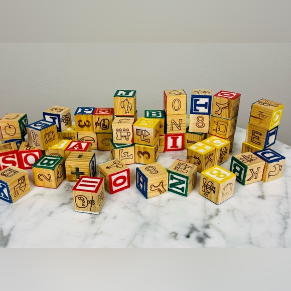 Vintage Wooden Alphabet & Number Blocks (47-Piece Set) - Picture 8 of 14
